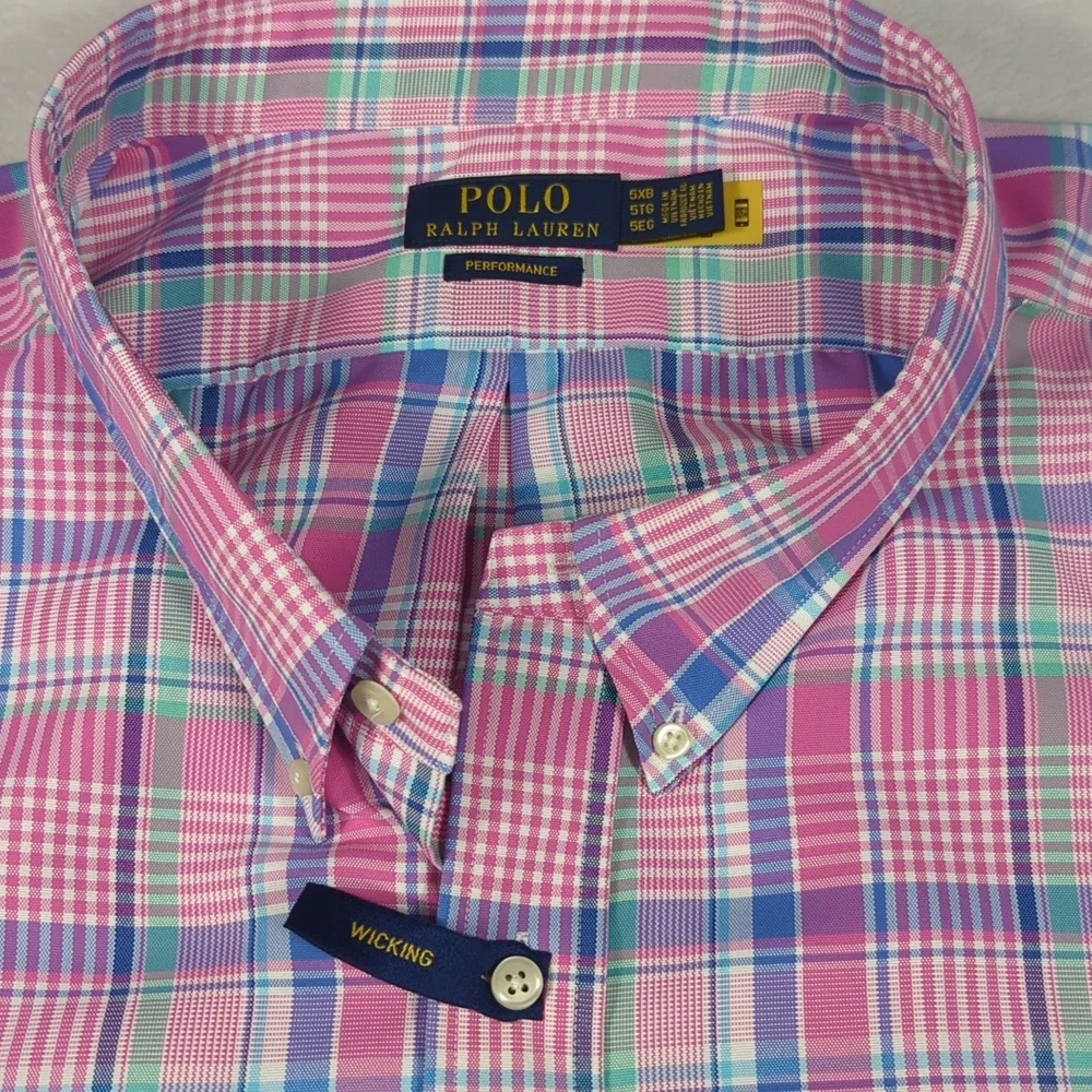 NEW Polo Ralph Lauren Performance Moisture‎ Wicking Plaid Button-down Mens 5XL